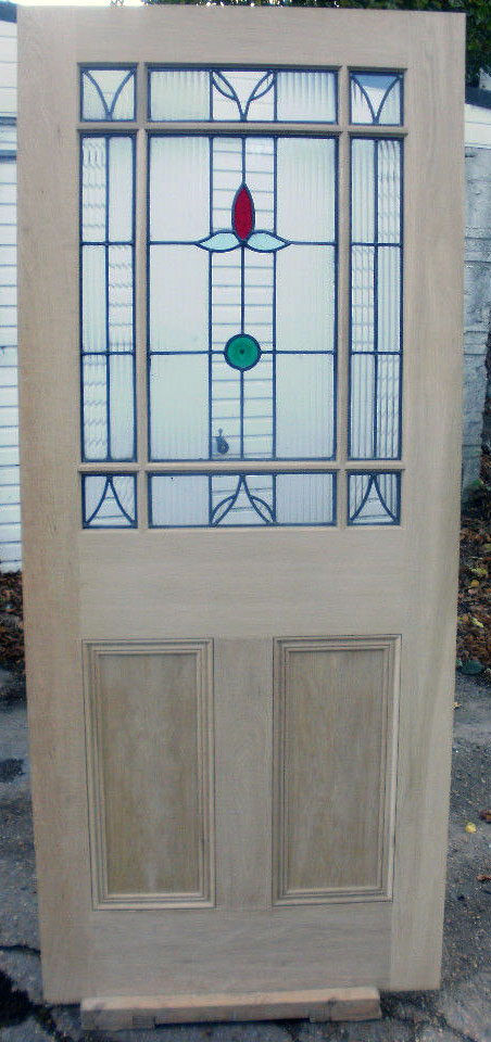 9 Panel Oak Veneer Internal New Stained Glass Door 000582
