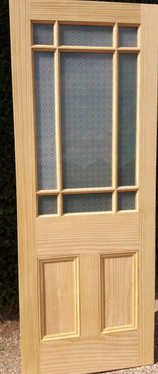New Solid 9 Panel Glazed Glass Pine Interior Door Solid Wood Clear Wax Finish